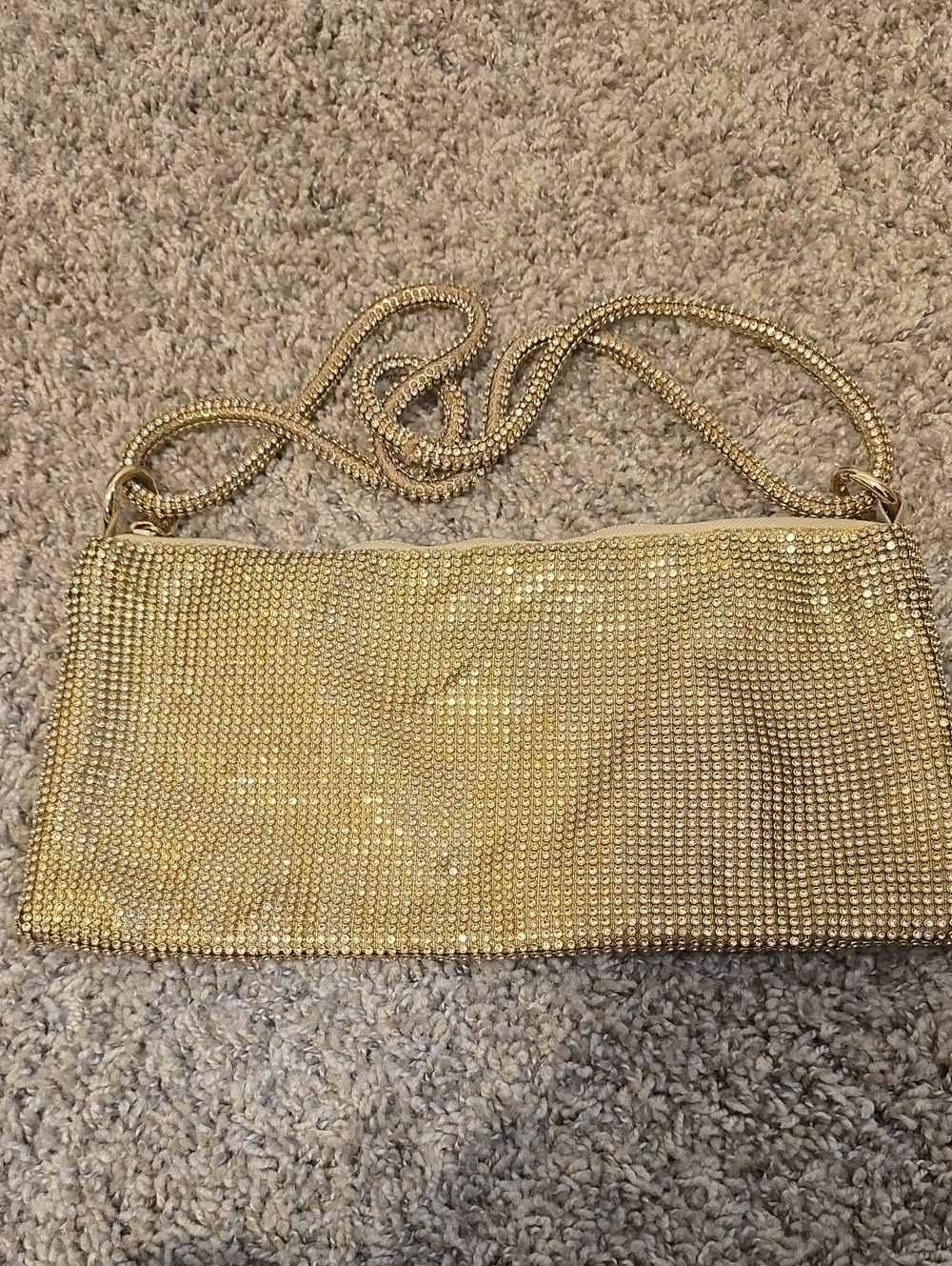 Gold Crystal Mesh Evening Clutch with Chain Strap